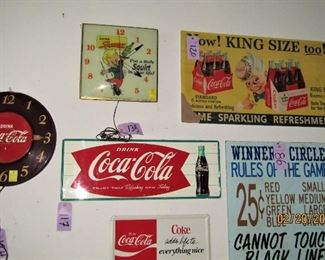 squirt advertising Pam clock, Coca-Cola fishtail sign, Coca-Cola clock