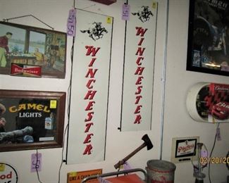 Winchester store display signs, Herter's double bit saddle Hatchet