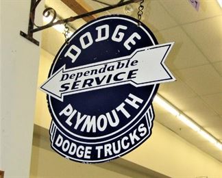 Porcelain Plymouth Dodge sign with hanger