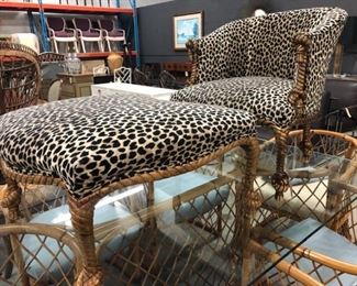 SOLD. Faux Rope Chair and Ottoman