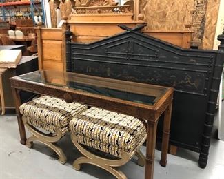 Chinoiserie Queen Headboard / King Country French Pine Headboard / X benches / Chippendale Console