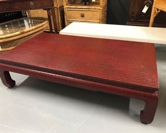 SOLD. Linen Wrapped Baker Coffee Table