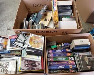 VHS, DVDs, and CDs
Includes Disney VHS. Some items still sealed!
