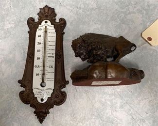 Buffalo Statue, and Wall Thermometer
Buffalo Statue, and Wall Thermometer