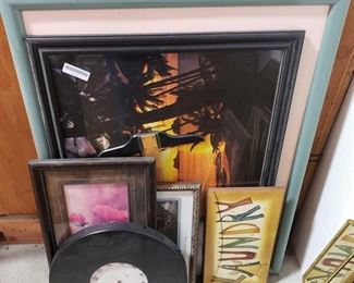 Framed Artwork and Hanging Clock
Pictures, and Clock. Measurements Range From 43.5"×34", 20"×10"