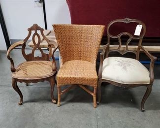 3 Chairs
Measures approx from 17"x21"x35" to 19"x22"x38"