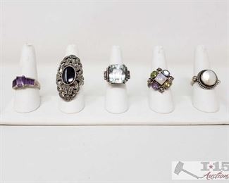 925 Sterling Silver Rings, Weighs Approx 50g
.925 Sterling Silver Rings, Weighs Approx 50g, Sizes Includes 9.5, 9, 7, 10