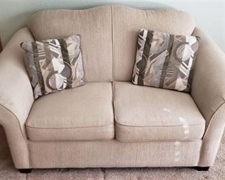 Tan Corduroy LazBoy Loveseat ~ 67 in. x 39 in. x 37 in. w/ 2 Throw Pillows