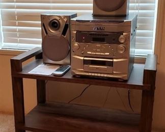 Emerson Home Audio System w/ 6 CD Changer & Cassette Recorder ~ Works and Wood Rolling Media Cart ~ 33 in. x 16 in. x 22 1/2 in.