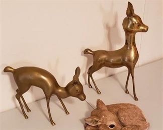 Lot of (2) Brass Deers and (1) Heavy Plaster Deer