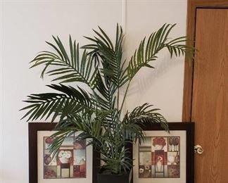Faux Plant 42 in. Tall and (2) Framed Prints 20 in. x 20 in.