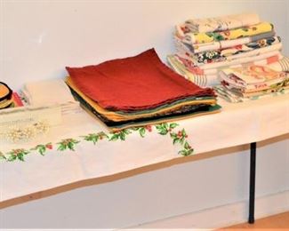 VINTAGE TABLE CLOTHS, PLACE MATS, NAPKIN RINGS,  KITCHEN TOWELS, FINGER TIPS,  POT HOLDERS