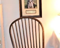 WOOD CHAIR - ONE OF TWO MATCHING, RONALD REAGAN SIGNED PHOTOS