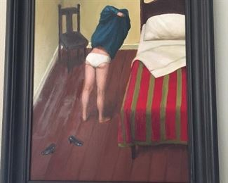 Marion Peck, 1993 oil on panel titled "Bedtime".  measures 14.5"w  x 17"h asking $800