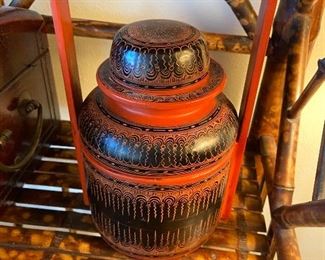 Lacquered wood Burmese carrying vessel asking $80 originally $296