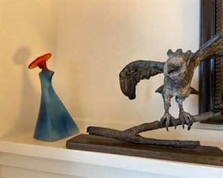 Kosta Boda signed Kjell Engman Abstract Modernist glass sculpture 7"h asking $100 Vicki Banks cast bronze bird-osprey sculpture asking $200 8.5"h