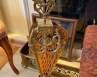 Brass fender ($90) and fireplace fan ($40) for sale