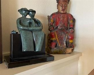 Painted wood carved seated statue sking $180