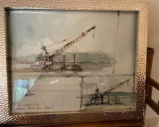 wonderful framed sketch done from the condo of 520 bridge and dedicated to homeowner by the artist. asking $90