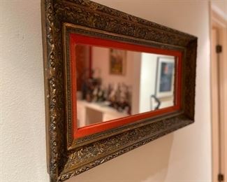 Mirror with gilt gesso frame 31" x 18". Mirror can hang vertically or horizontally. It was purchased at Maison Felice in Palm Desert asking $160