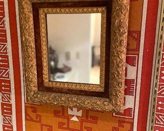wonderful framed mirror - beveled glass and velvet lining around edges of frame asking $80