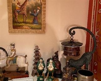 Wonderful Maitland Smith Monkey lamp asking $540 for the Monkey lamp, $120 for the temple sculpture, and $280 for marble Foo Dog Stamp