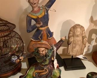 Northern Thai dancer asking $220 and Samurai warrior asking $180 and carved alabaster figural standing Buddha fragment asking $450 7"h originally $920