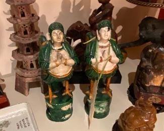 Porcelain figuresKinnar/Kinnaree "Chicken Feet Men" asking $190 for the pair, marble Foo Dog stamp, carved stone temple asking $120