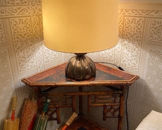Antique bamboo corner table