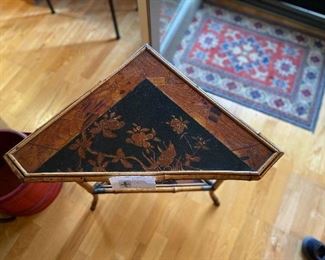 Rare 19th century bamboo corner table 26.5"w x 16"d x 27"h asking $680 owner paid $1920