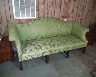 Green silk Chippendale sofa
$75