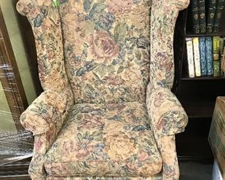 Tapestry upholstered wing back $65
