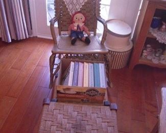 WICKER rocker, foot stools set of FOXFIRE BOOKS