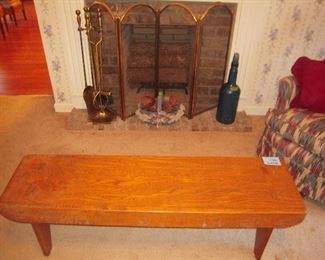 nice old oak bench, fire screen fireplace tools