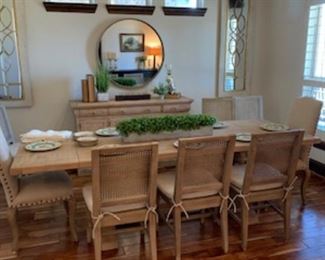 Country  polished Ranch Style table and chairs with cushions and matching Buffet 