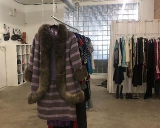 Pipe fixtures and chain, ikea shelving, LOTS of apparel