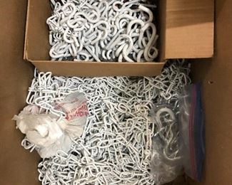 Chain, S hooks, eye screws, open screws