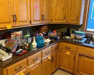 ALL KITCHEN CABINETS AND CORIAN COUNTERTOPS are for sale!!!  Many kitchen gadgets, utensils, etc.