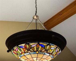 Stained glass ceiling light fixture.