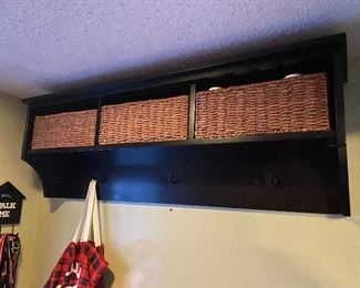 Entry way wall shelf and hook unit.