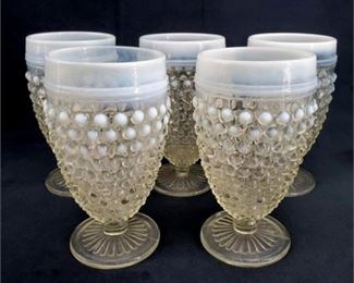 Lot 130
Lot (5) Anchor Hocking Moonstone Clear Opalescent Hobnail Water Goblets