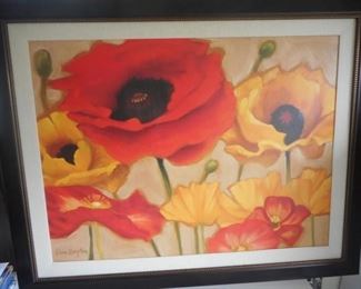 Very Large framed & matted Poppy flowers decor picture - 49w x 39"h https://ctbids.com/#!/description/share/341910