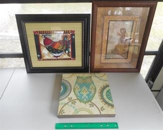 Lot of 3 Animal & Bird wall decor art pictures - Owl, Rooster, Monkey https://ctbids.com/#!/description/share/341939