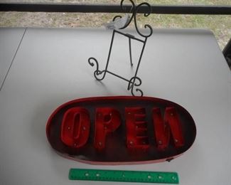 light up 'OPEN' sign and decor frame/stand https://ctbids.com/#!/description/share/341958