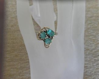 Vintage Sterling Silver & blue green Apatite handcrafted size 7 3/4 ring by TJM, https://ctbids.com/#!/description/share/342022