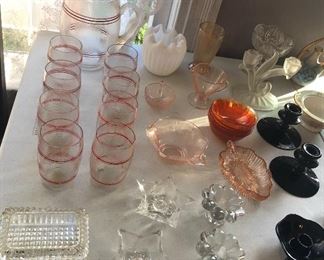 Assorted glassware, candle holders