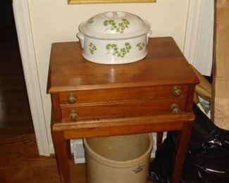 Pottery, watercolor, spool cabinet stand