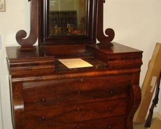Thomas Day school, Empire chest W/mirror, marble center, Mahogany
