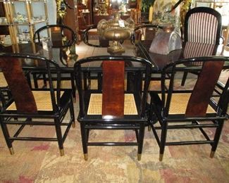 Henredon black lacquer - 8 chairs - pair of occasional chairs