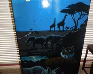 Double Door hand-painted African scene cabinet